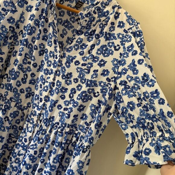 SHEIN Blue White Floral Layered Tiered Dress Women's XL great preworn condition - Picture 9 of 11
